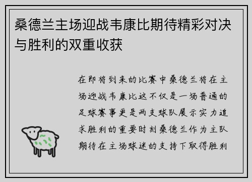 桑德兰主场迎战韦康比期待精彩对决与胜利的双重收获